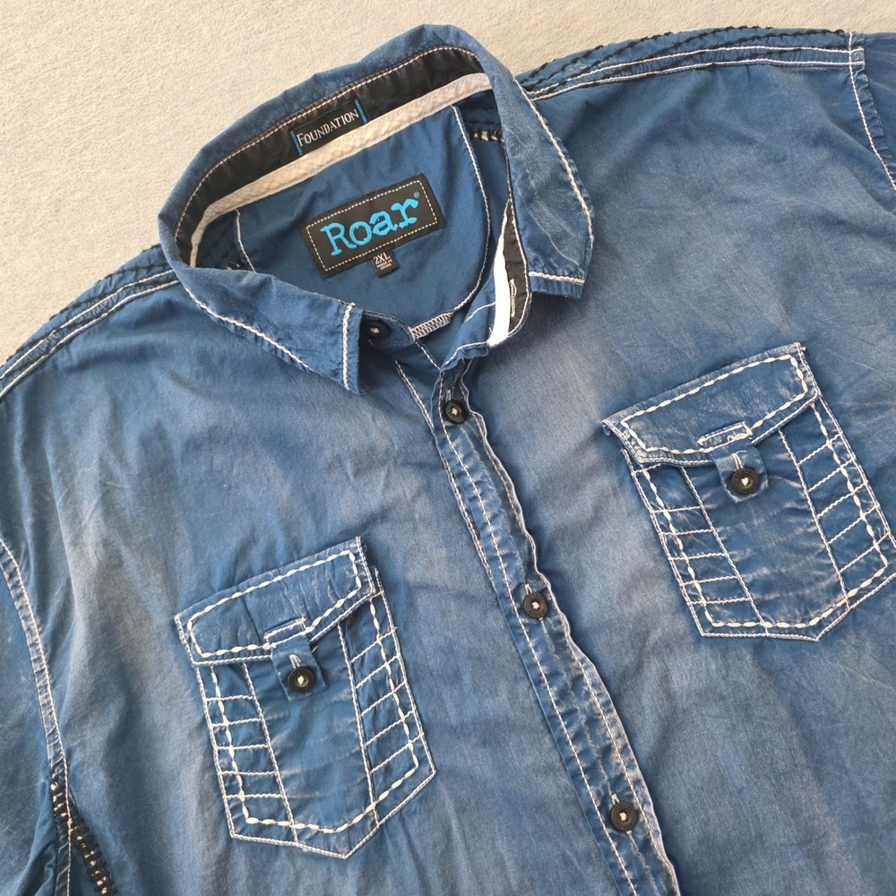 Roar Foundation Mens 2XL Blue Short Sleeve Button Down Shirt Deuce JR W90028JR